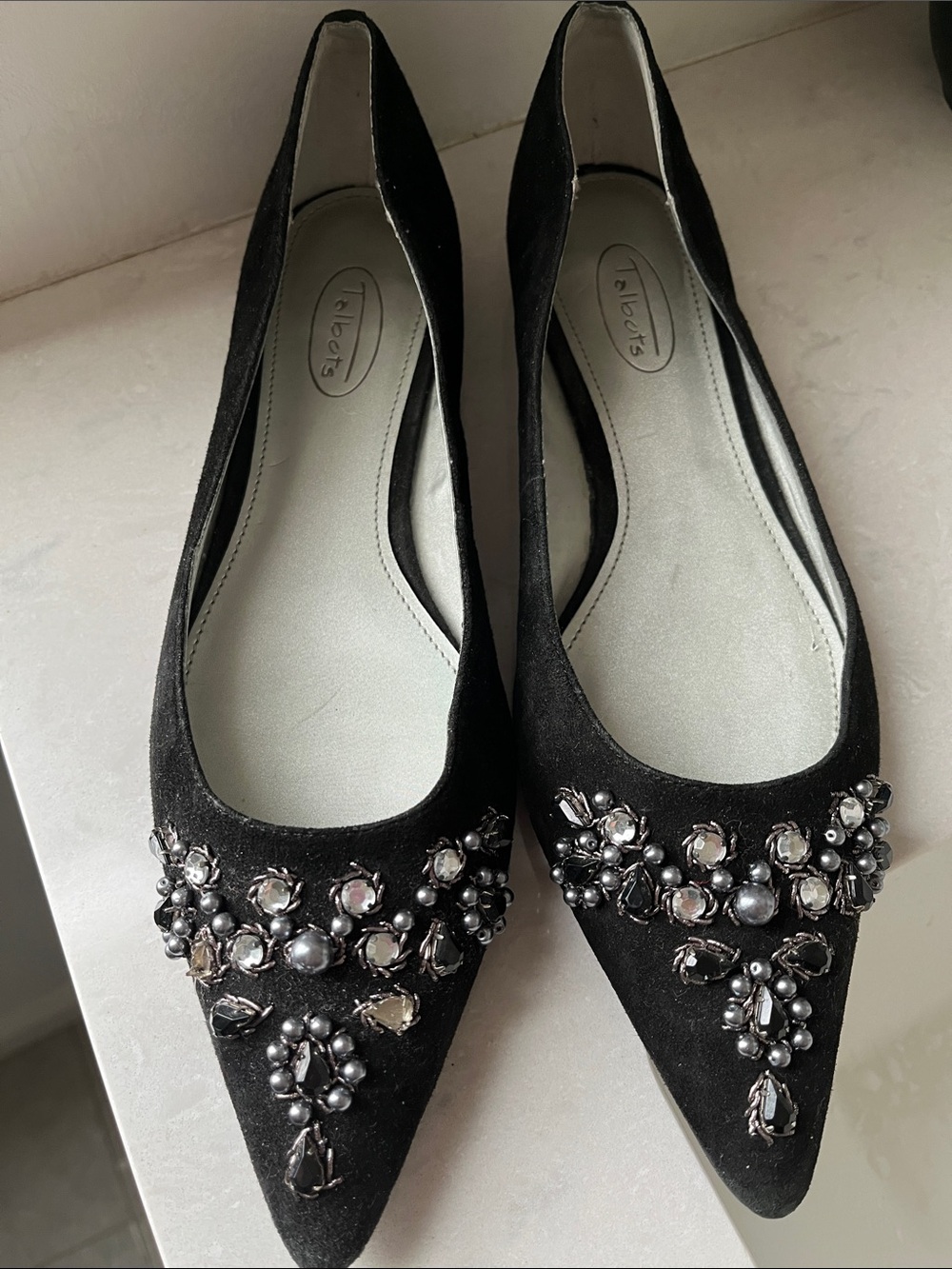 Talbots Black Jeweled Ballet Flat 7.5 Suede